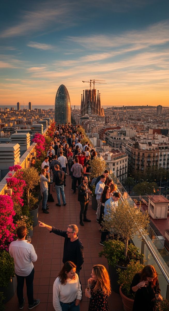 a rooftop terrace in Barcelona with panoramic views