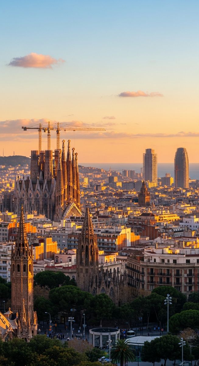 the Barcelona skyline in afternoon light