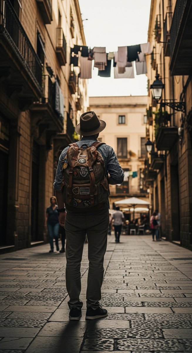 a traveller exploring a Barcelona neighbourhood in