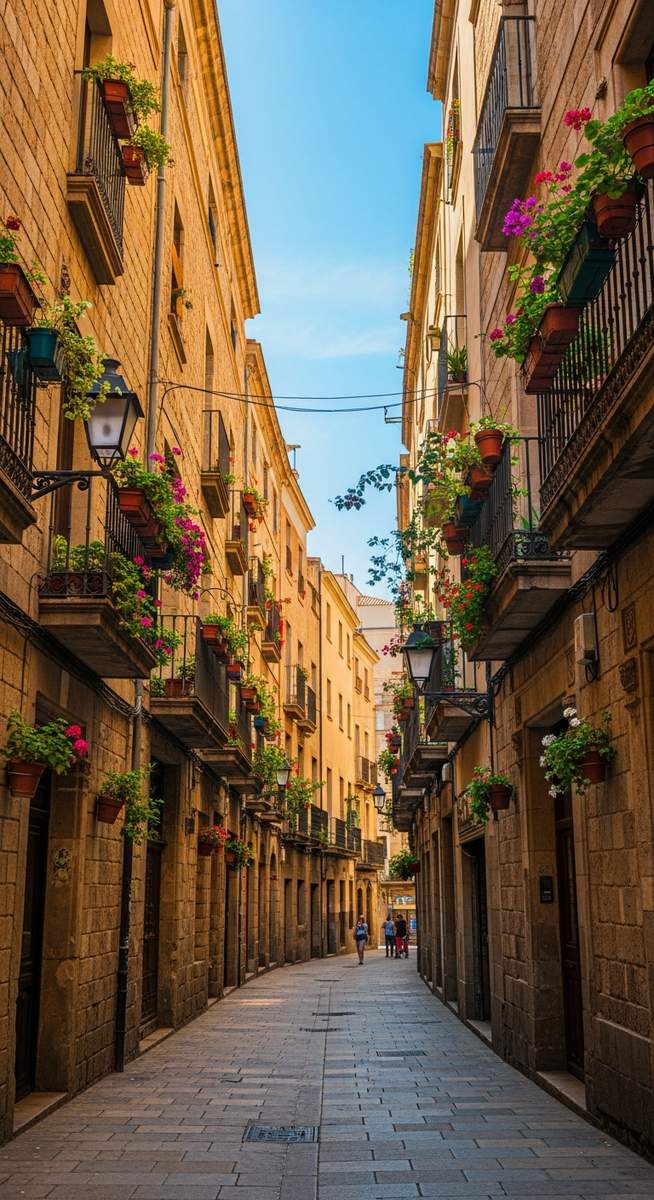 an old-town street in Barcelona in