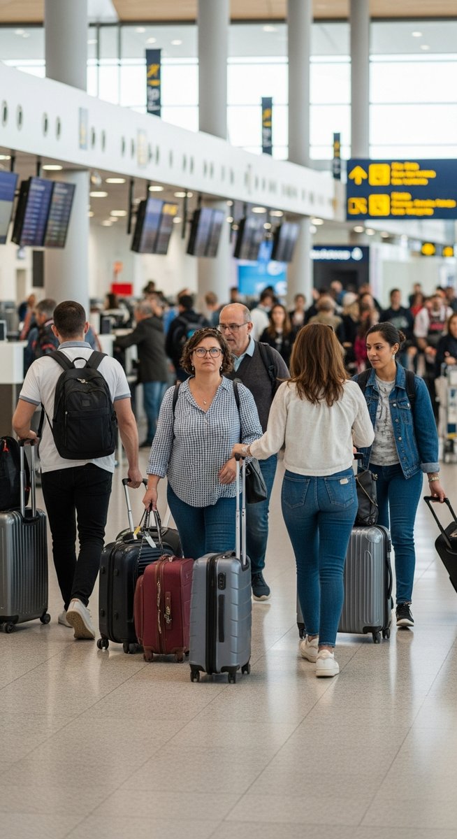 a Spanish airport with travellers