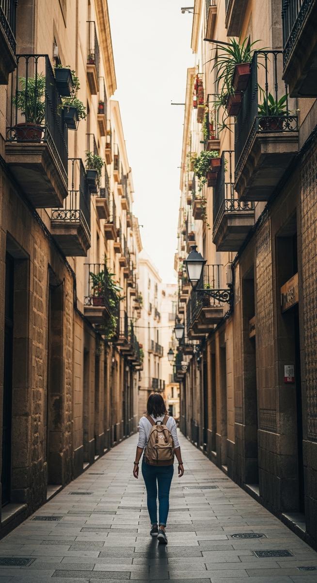 a woman exploring a Barcelona neighbourhood solo for solo travellers