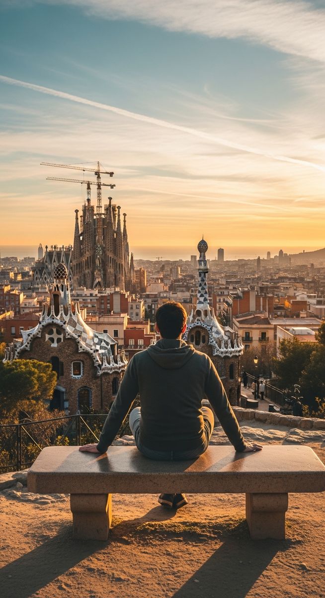a traveller sitting on a bench in Barcelona for solo travellers