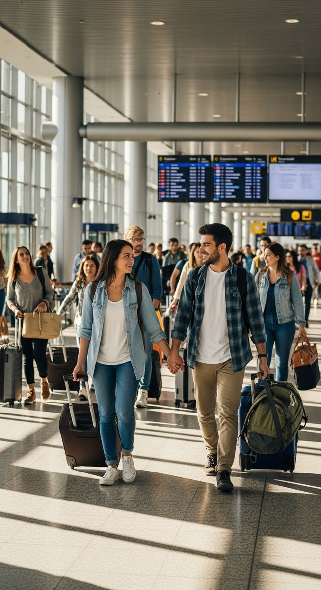 a Spanish airport with travellers
