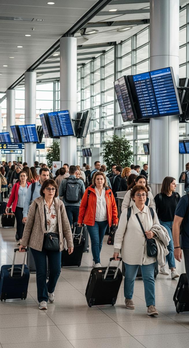 a Spanish airport with travellers