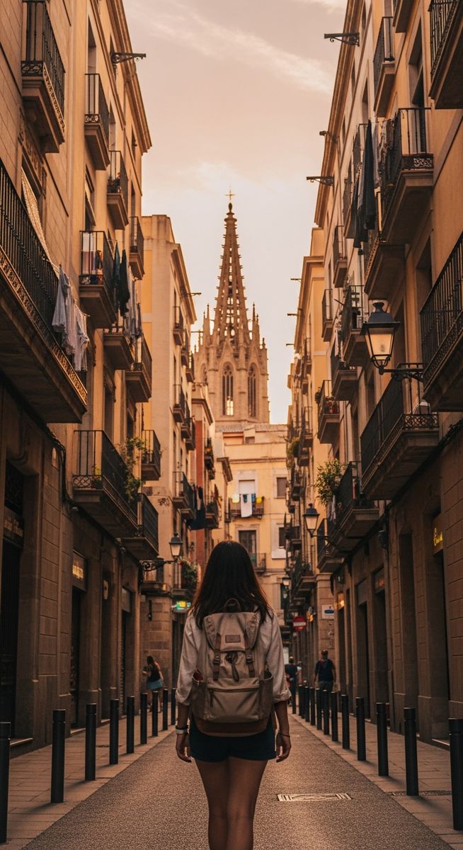 a woman exploring a Barcelona neighbourhood solo