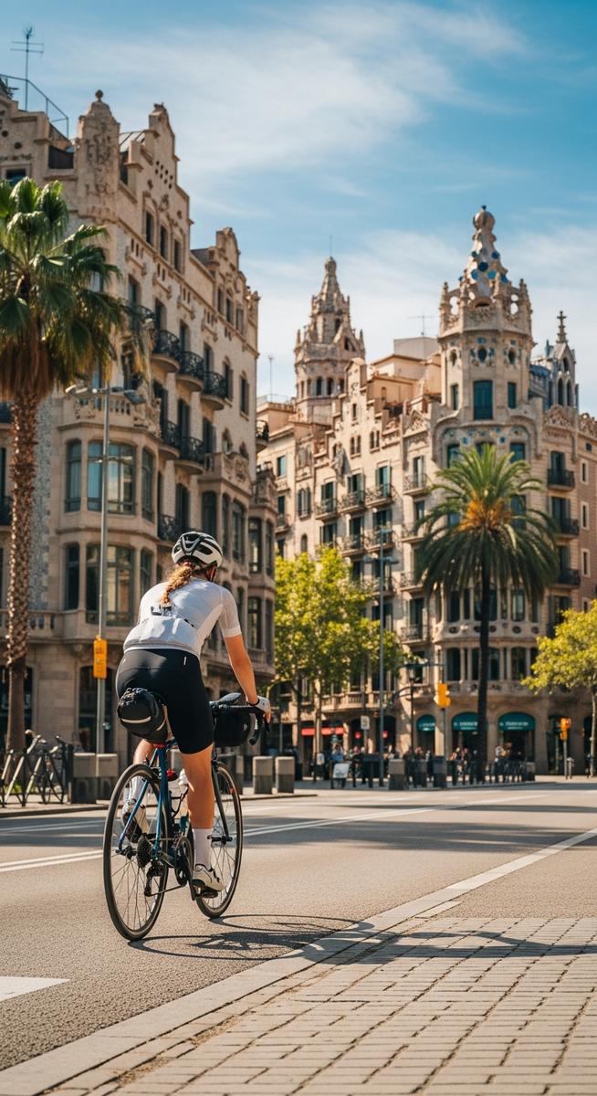 a cyclist on a bike tour through Barcelona