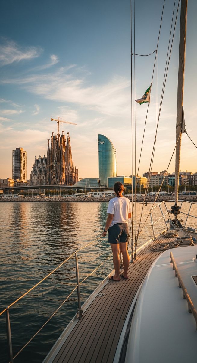 a person on a sailing tour in Barcelona harbour on a team-building activity