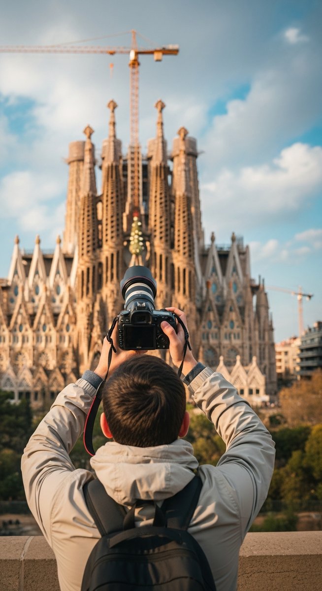 a person photographing a landmark in Barcelona on a team-building activity