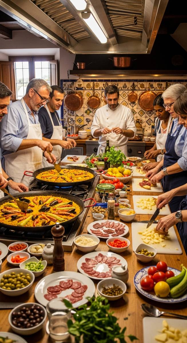 a cooking class making paella in Spain