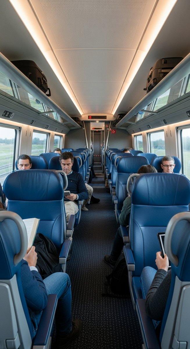 the interior of a Spanish high-speed AVE train