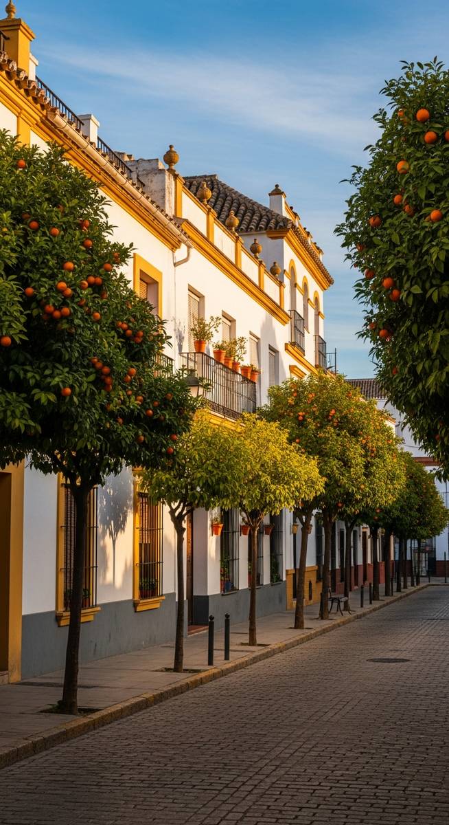 an orange tree-lined street in Spain