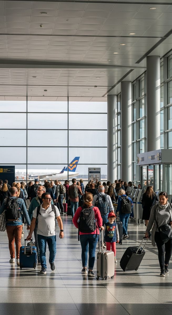 a Spanish airport with travellers
