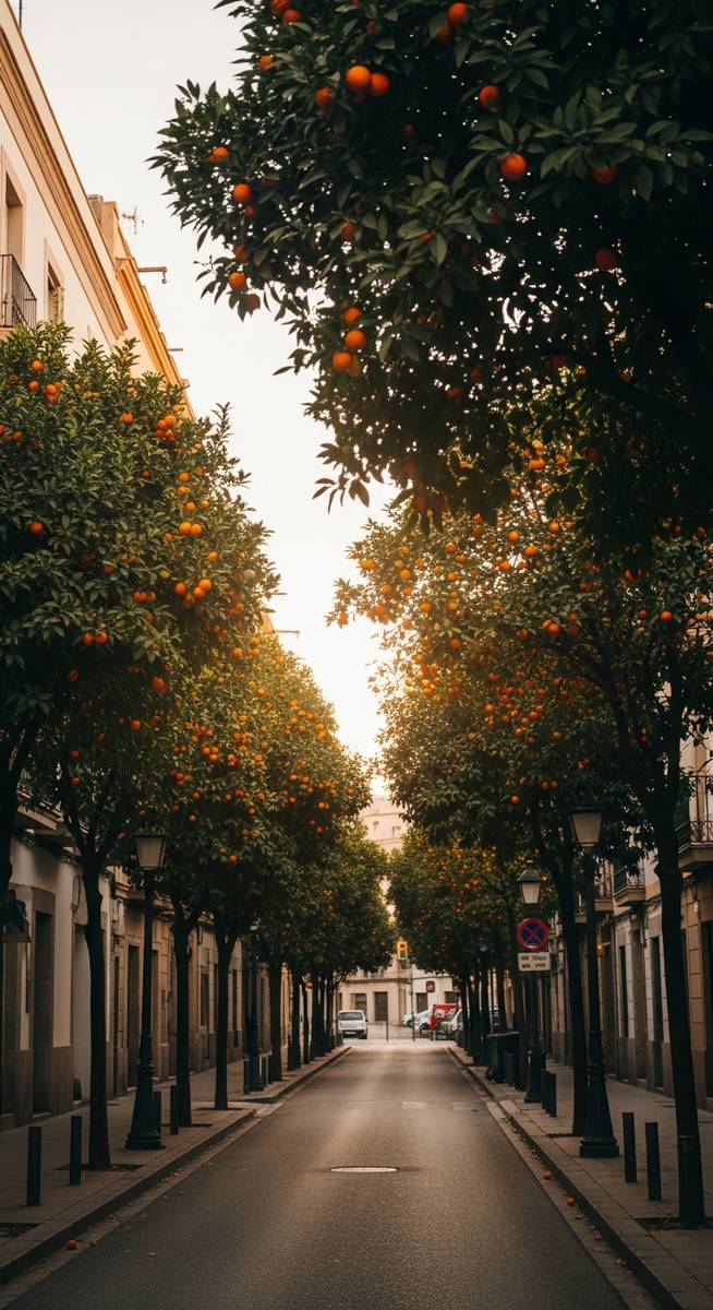 an orange tree-lined street in Barcelona