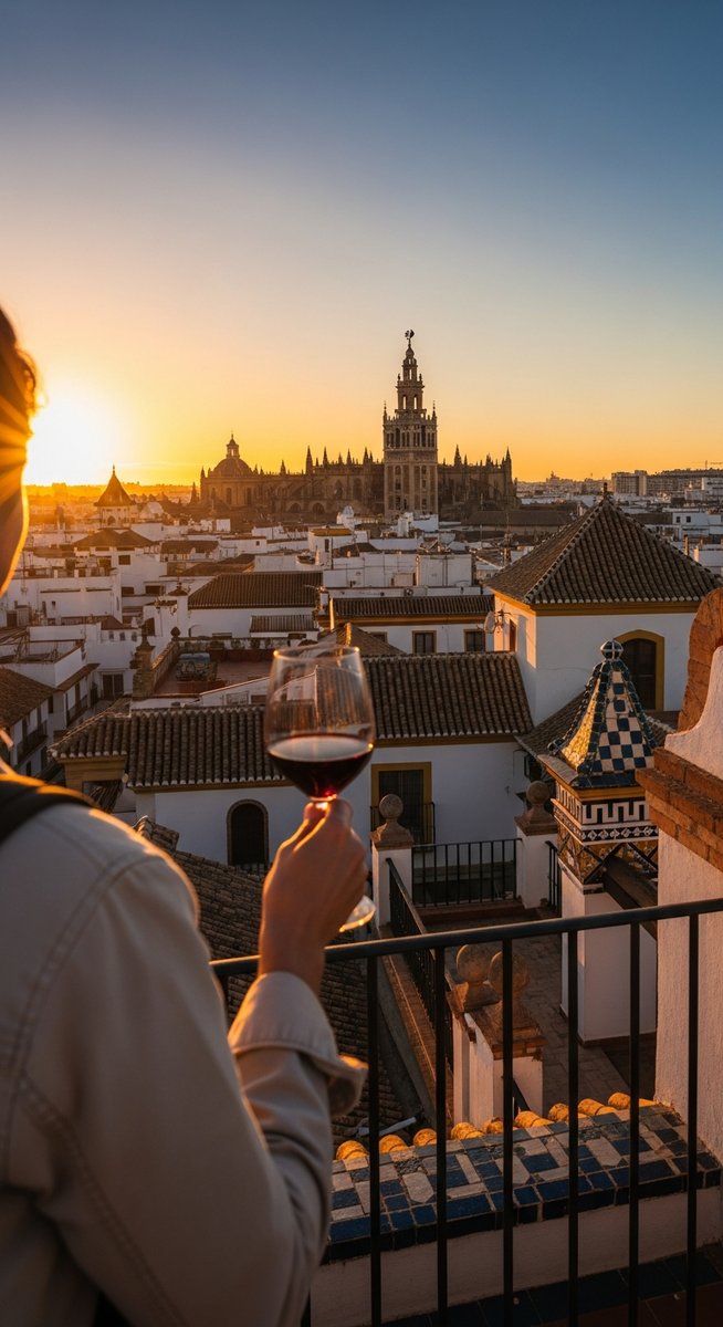 a traveller on a rooftop terrace in Spain at sunset on a three-day Barcelona itinerary