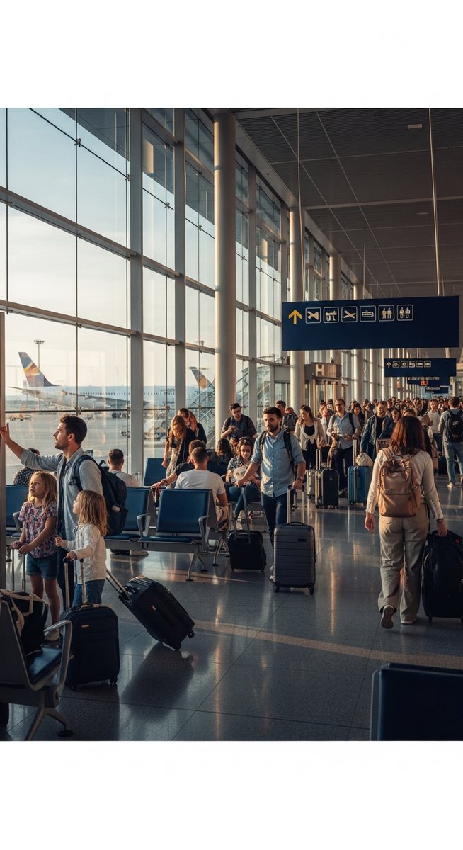 a Spanish airport with travellers