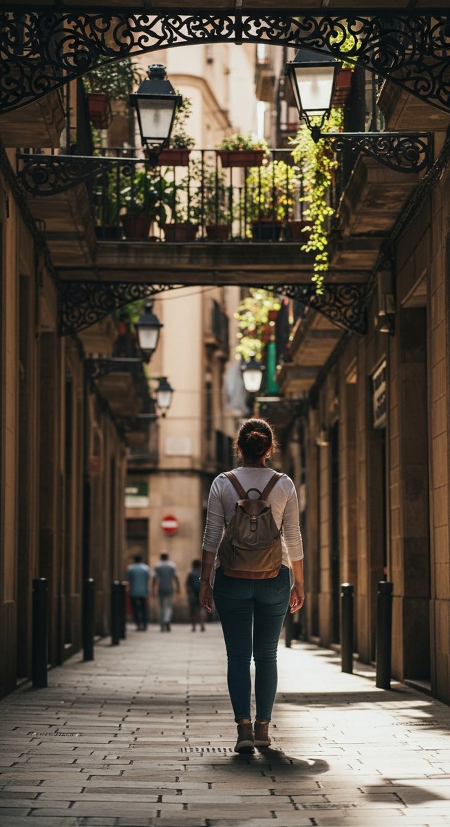 a woman exploring a Barcelona neighbourhood solo
