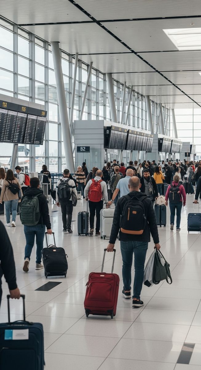 a Spanish airport with travellers