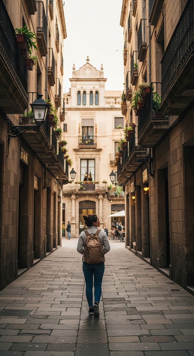 a woman exploring a Barcelona neighbourhood solo