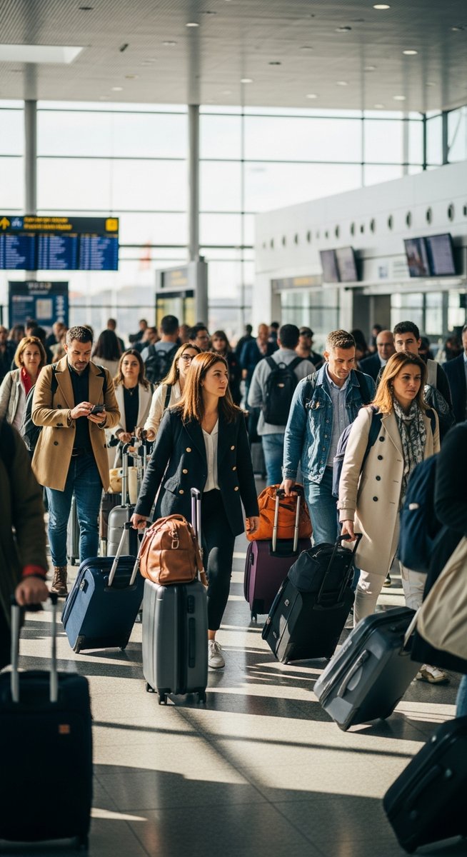 a Spanish airport with travellers