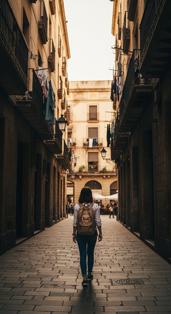 a woman exploring a Barcelona neighbourhood solo