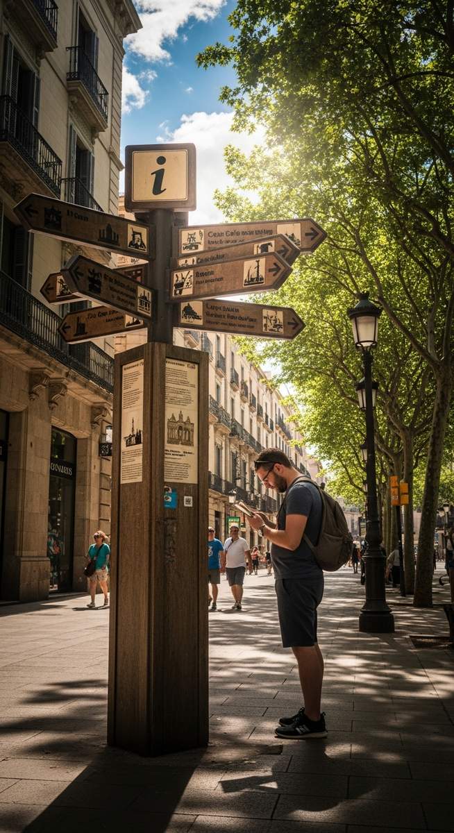 a tourist information sign in Barcelona