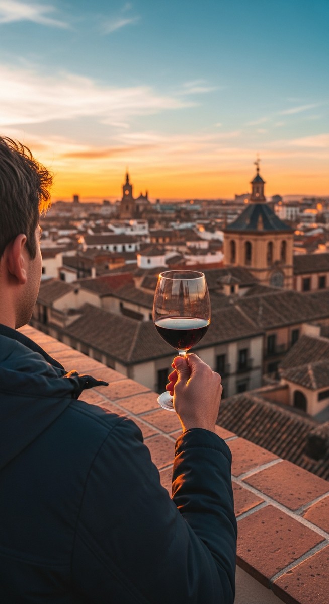 a traveller on a rooftop terrace in Spain at sunset on a two-day Barcelona itinerary