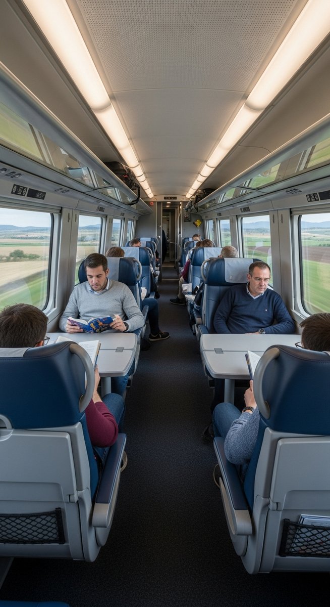 the interior of a Spanish high-speed AVE train