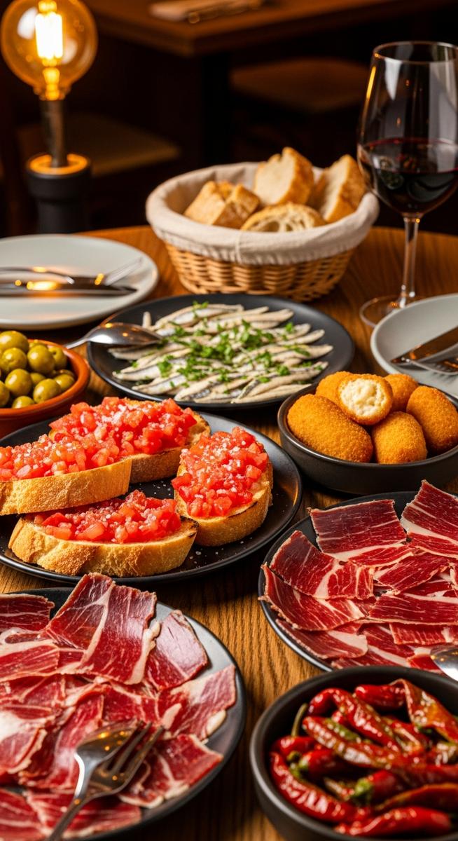 a Spanish tapas spread on a restaurant table on a two-day Valencia itinerary