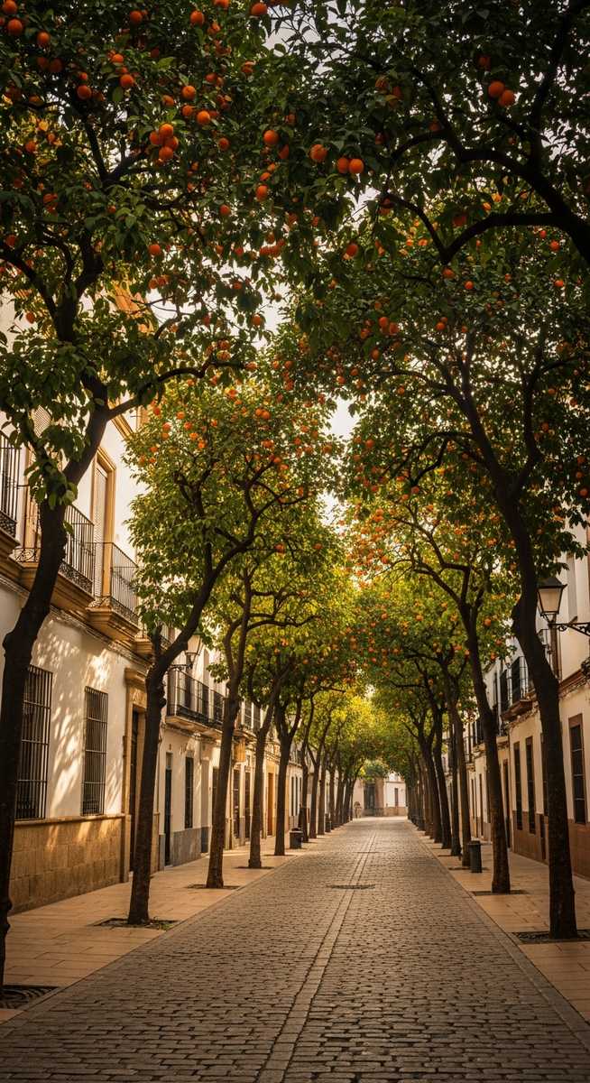 an orange tree-lined street in Valencia