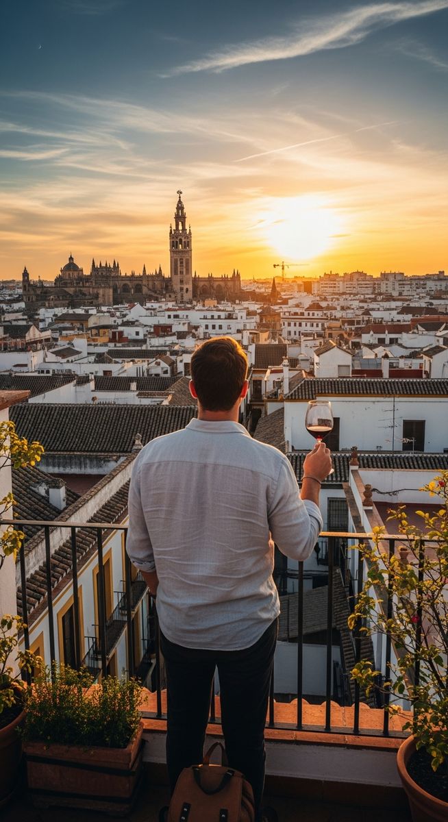 a traveller on a rooftop terrace in Spain at sunset on a two-day Valencia itinerary