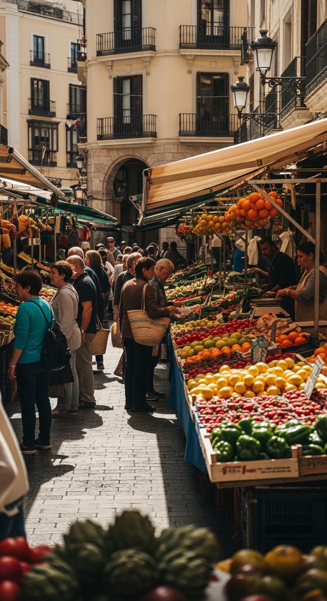 a bustling market in Valencia in