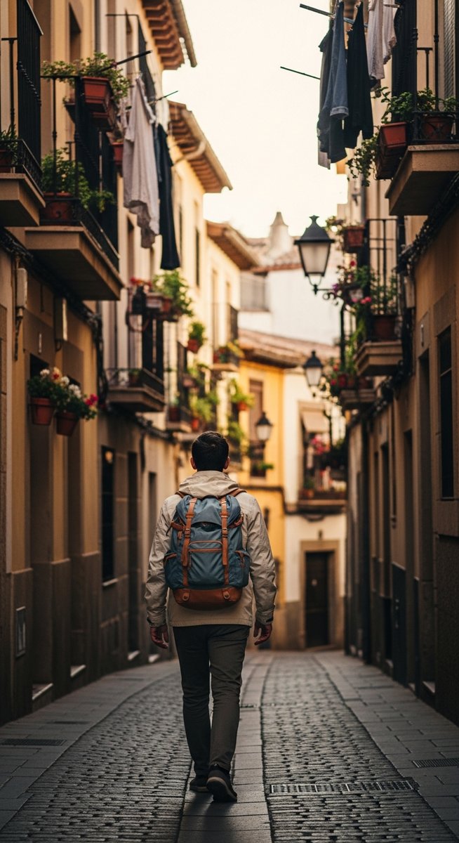 a traveller exploring a Spain neighbourhood in April