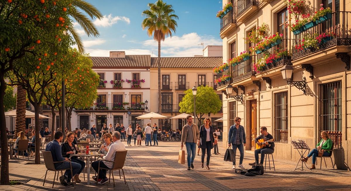 a sunny Spain street in April