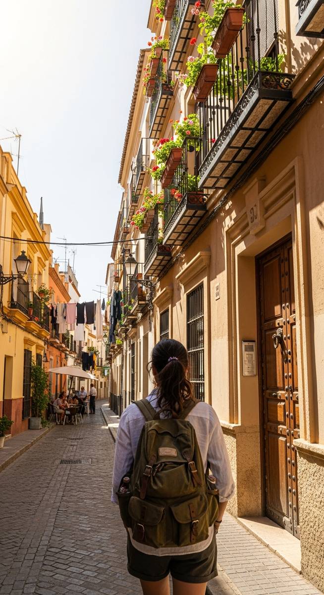 a traveller exploring a Spain neighbourhood in August