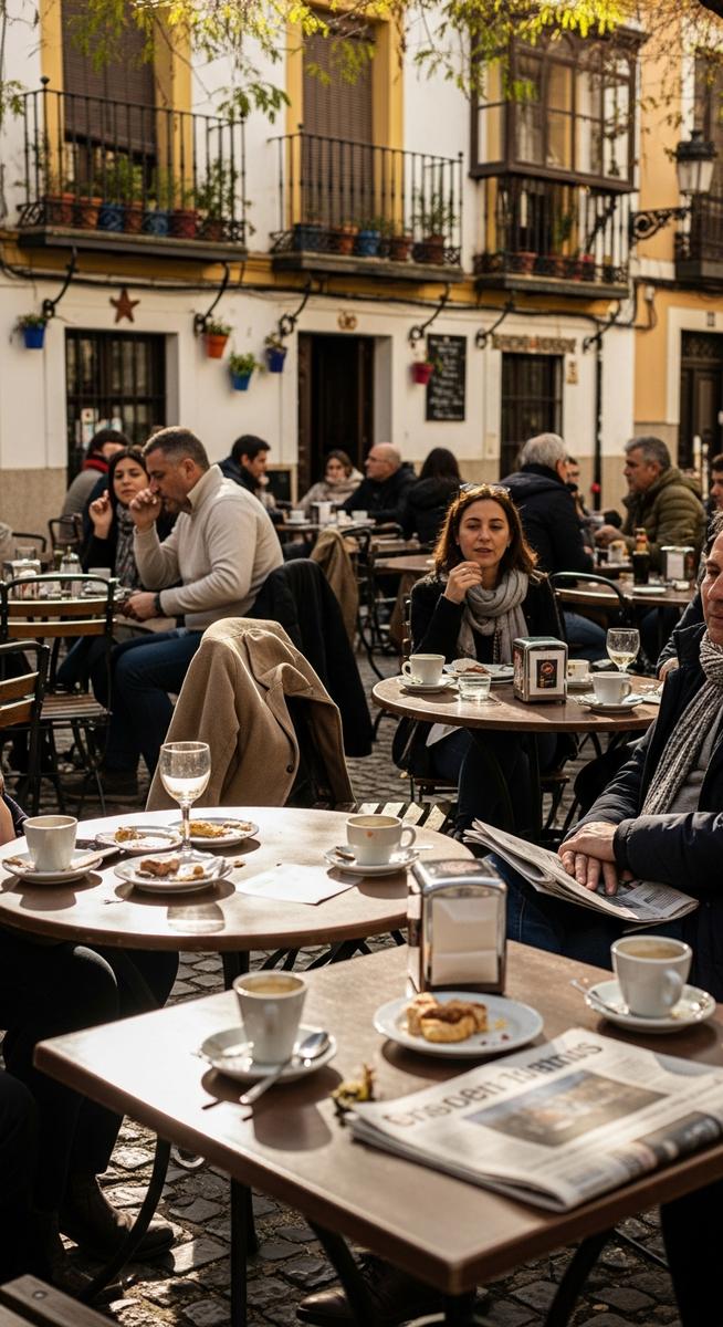 an outdoor cafe terrace in Spain in December