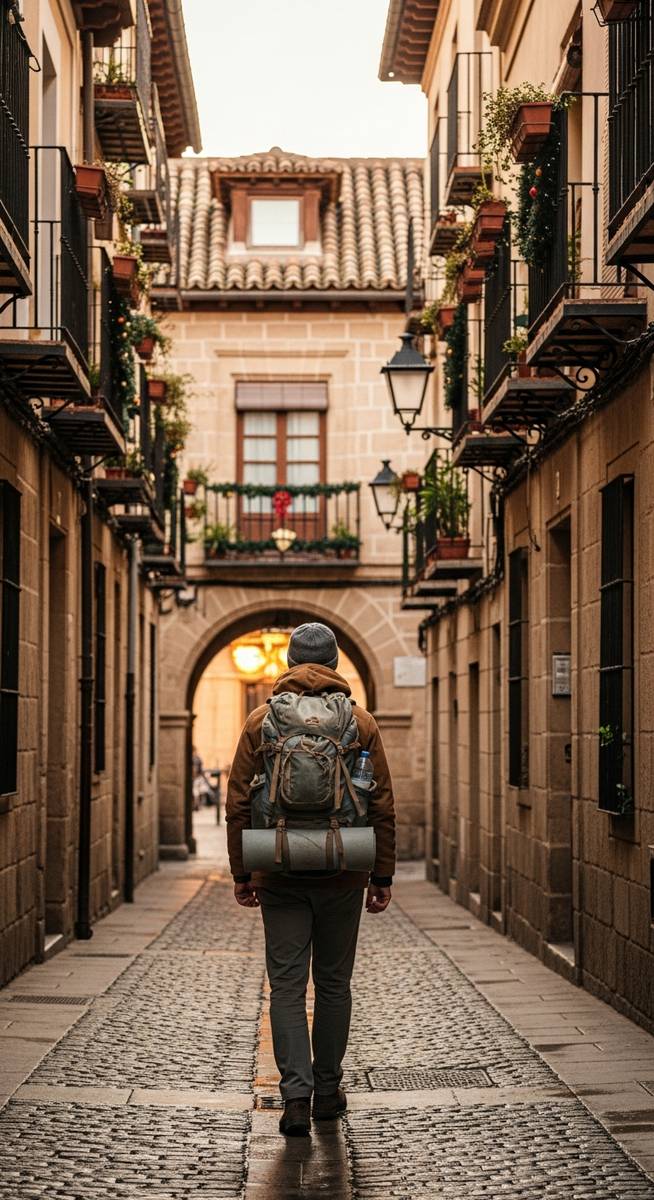 a traveller exploring a Spain neighbourhood in December