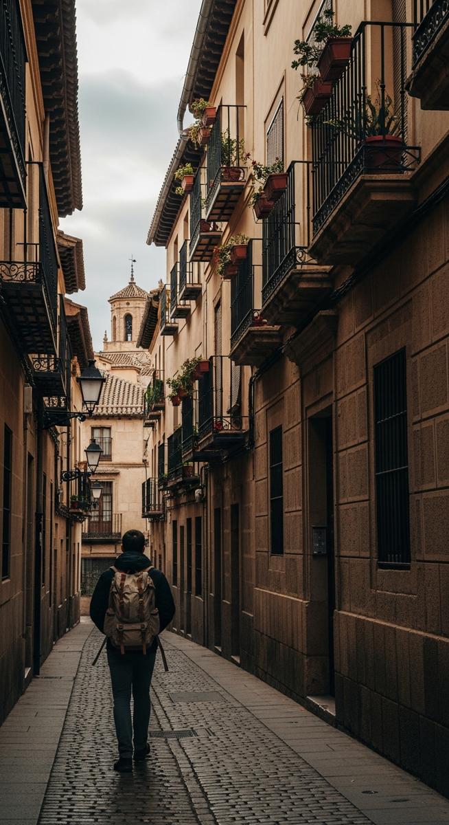 a traveller exploring a Spain neighbourhood in February