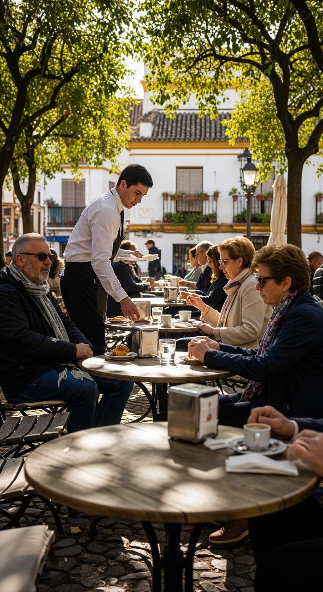an outdoor cafe terrace in Spain in January