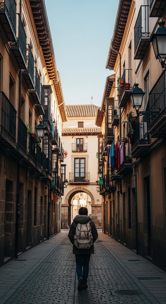 a traveller exploring a Spain neighbourhood in January