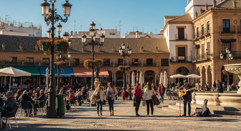 a sunny Spain street in January