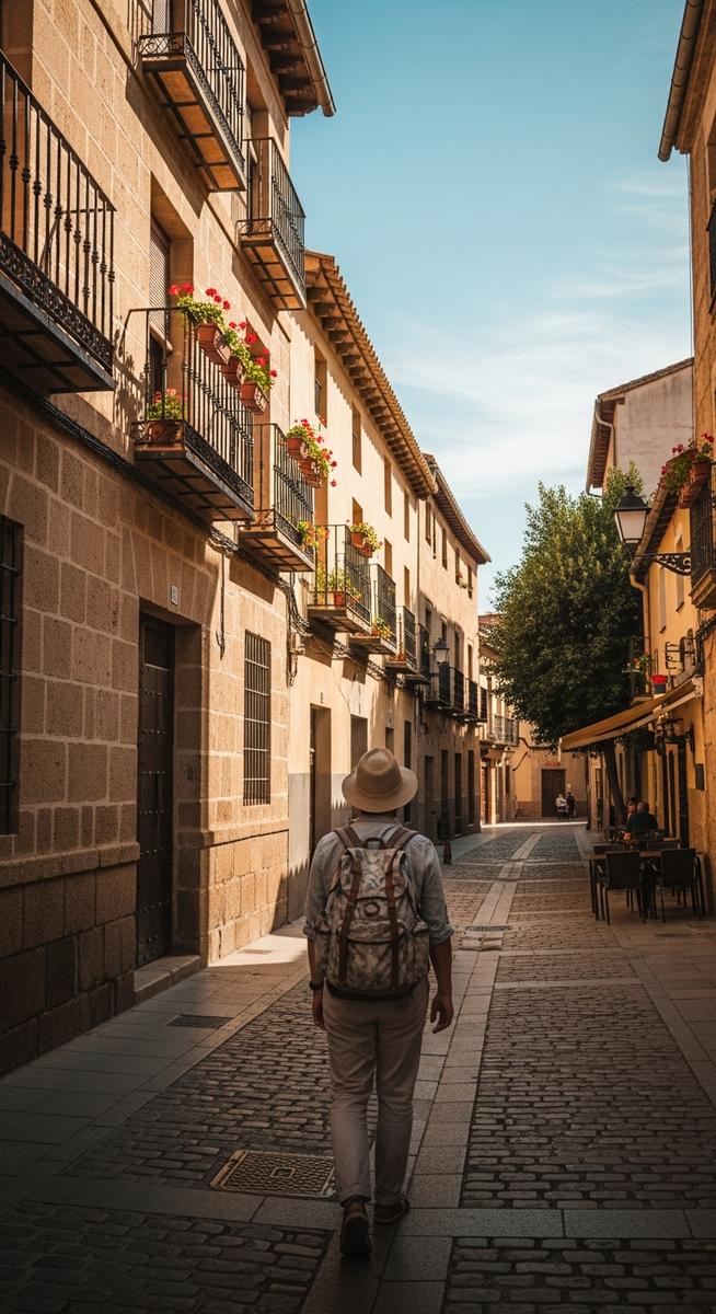 a traveller exploring a Spain neighbourhood in July