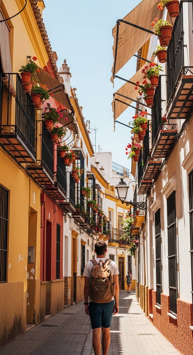 a traveller exploring a Spain neighbourhood in June