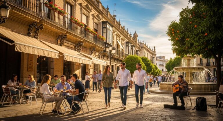 a sunny Spain street in June