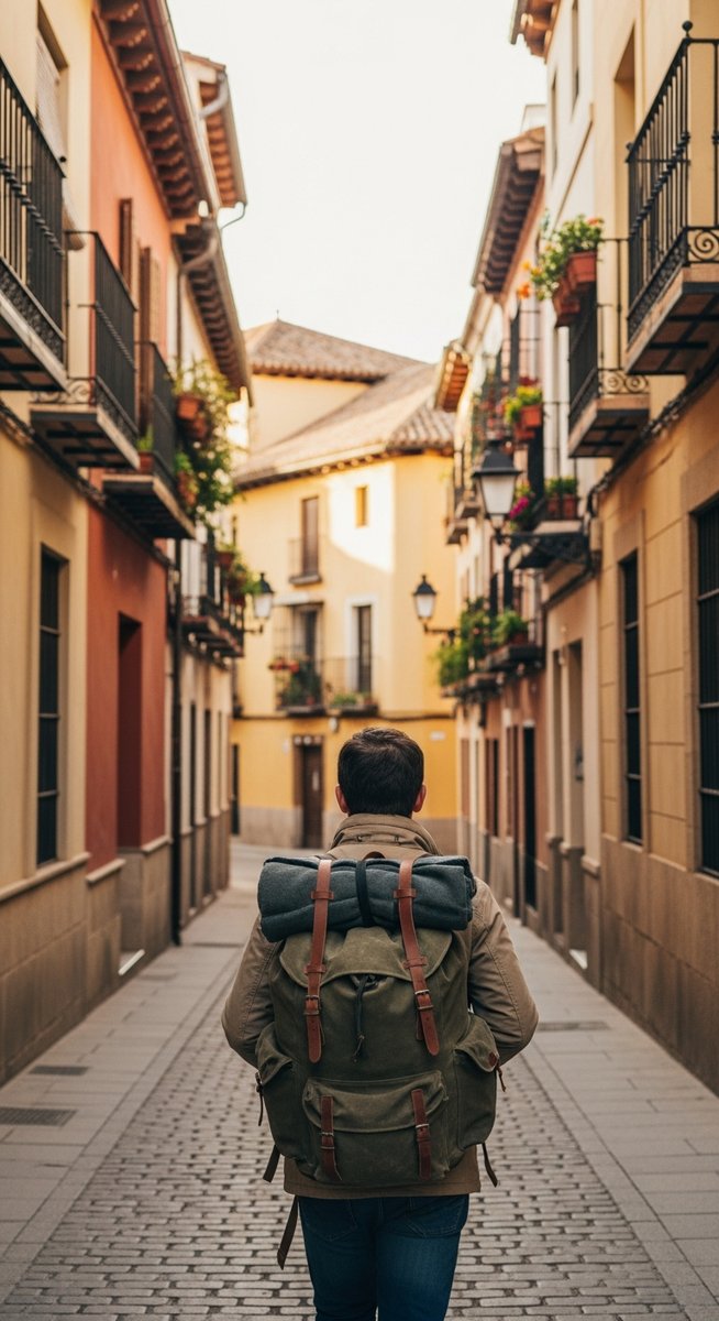 a traveller exploring a Spain neighbourhood in March