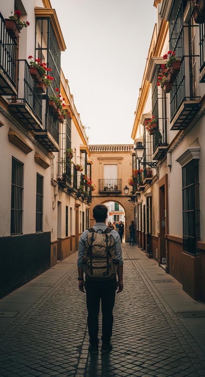 a traveller exploring a Spain neighbourhood in May