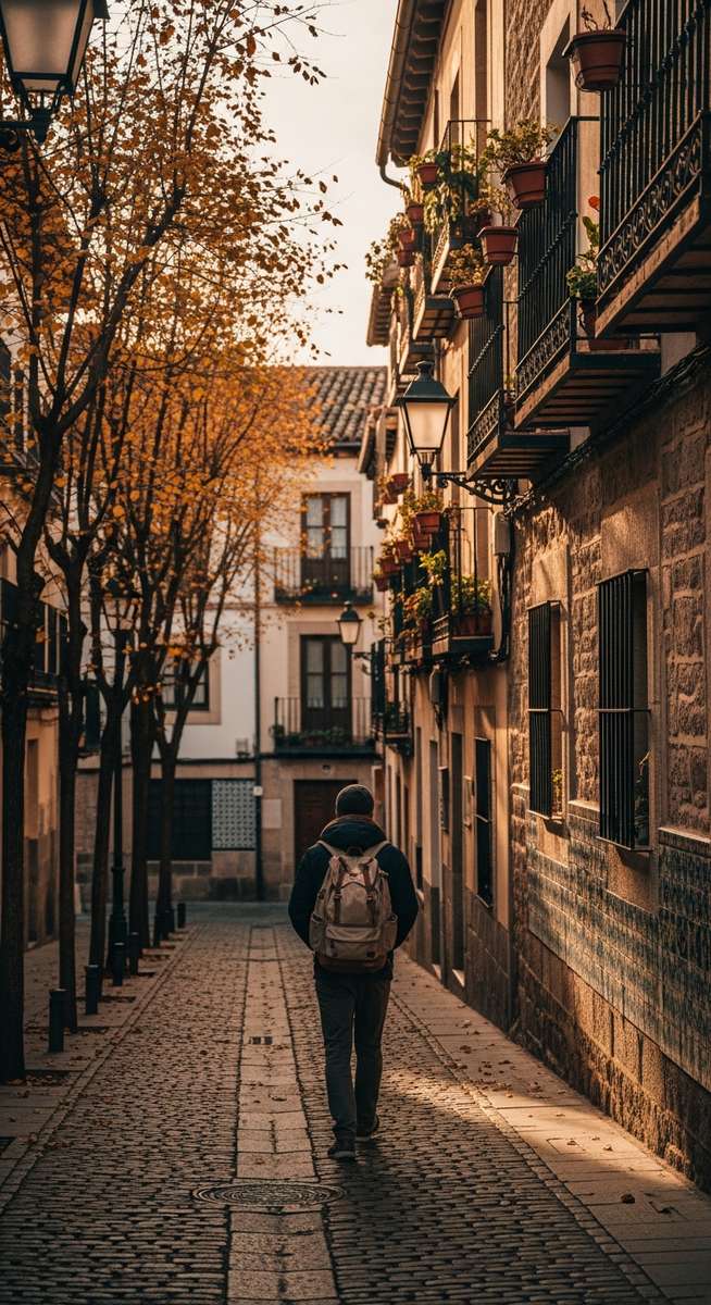 a traveller exploring a Spain neighbourhood in November