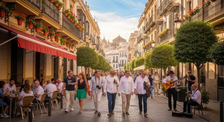 a sunny Spain street in September