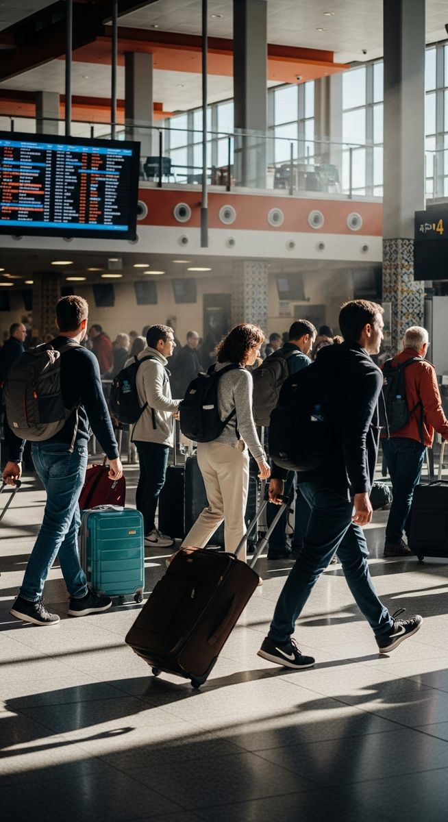 a Spanish airport with travellers