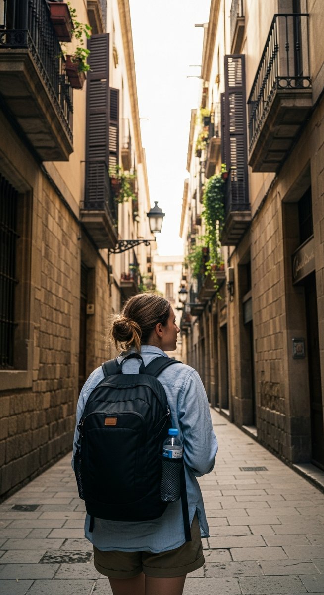a woman exploring a Barcelona neighbourhood solo